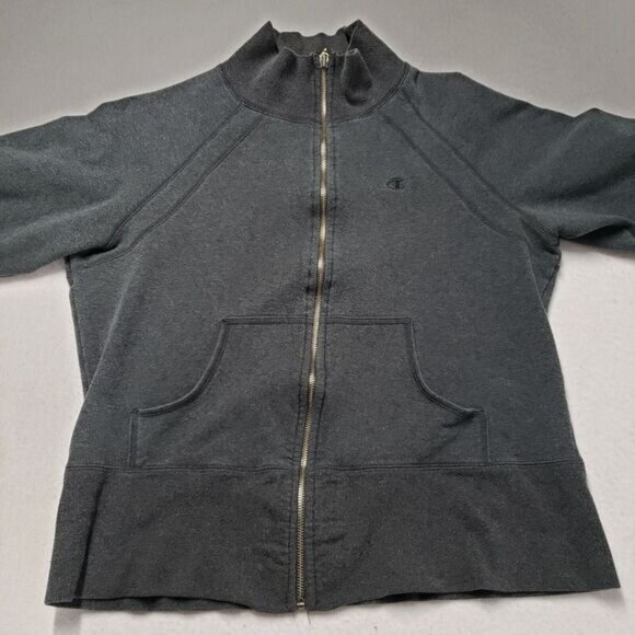 Champion Jacket Women XL Gray Fleece Full Zip Sweatshirt Yoga Workout Y2k Fitted - Picture 12 of 16